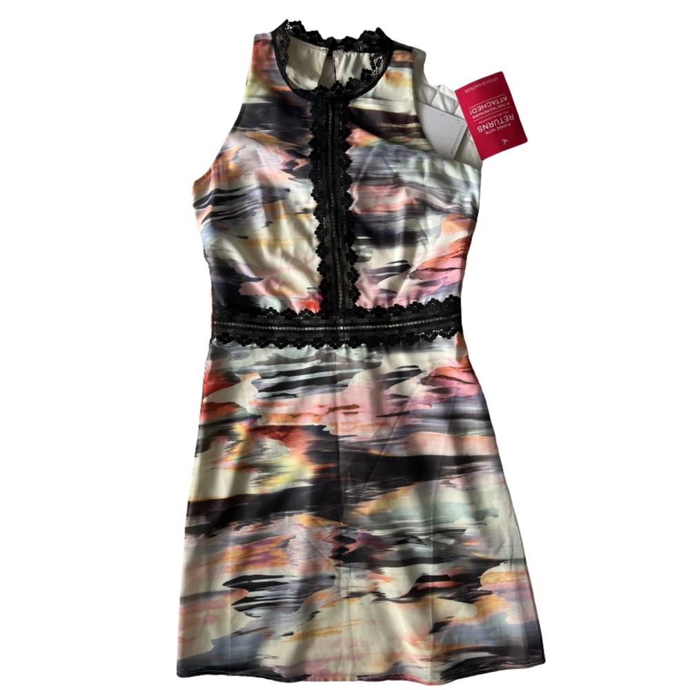 Little Mistress dressy wedding guest party black knee length dress, sz 2, NWT